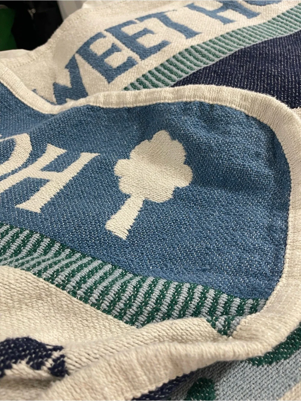 Y2K Blue and White Farm Animal Cotton Throw Blanket Welk Loved
